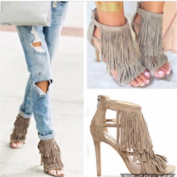 Steve Madden Fringly Taupe Heels 10 - Picture 6 of 8